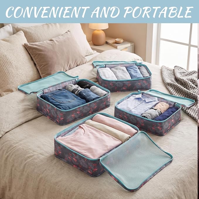 Silkfly 12 Pcs Packing Cubes for Suitcase Travel Luggage Bags Bulk Mesh Organizer Set for Hiking Camping(XL, L, M,Flamingos,Pink,Blue) - Image 5