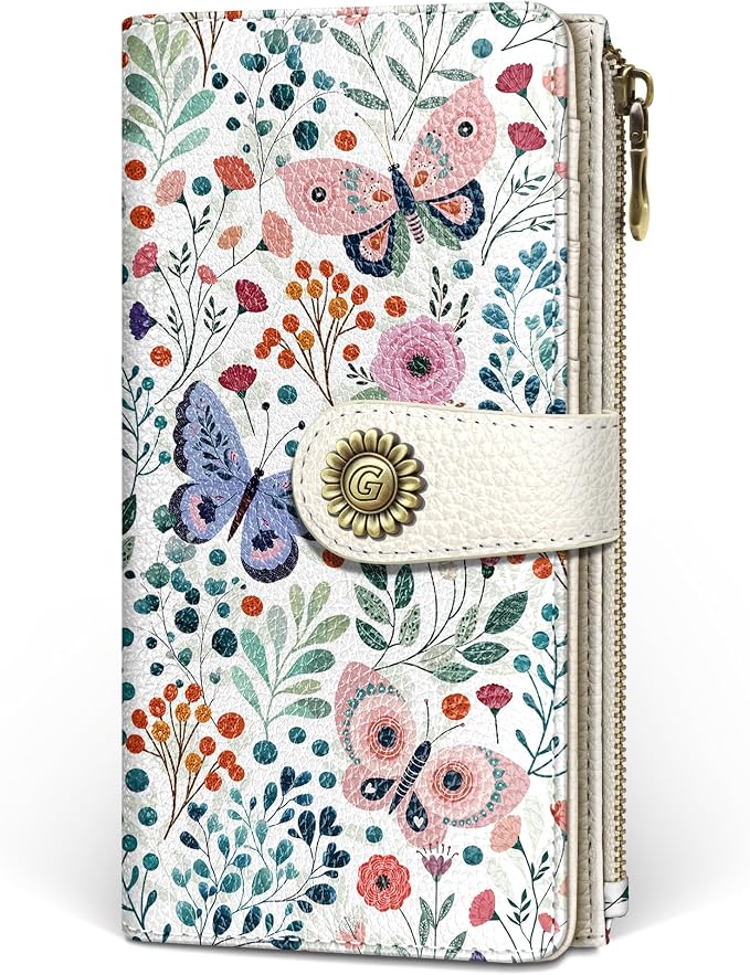 GIANCOMICS Butterfly Womens Wallet RFID Blocking, Credit Card Holder Bifold | Billfold, Cute Cash Purse, Travel Zipper Coin Pocket, Compact Clutch, PU Leather, ID Window, 11 Card Slots, Ladies Gift Woman by Giancomics