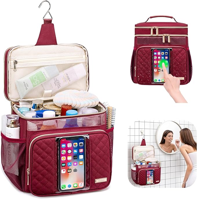 Tealari Large Toiletry Bag for Women Men,Bathroom Bag,Water Resistant Shower Bag,Makeup Bag,Portable Shower Caddy for College Dorm,Hanging Travel Toiletry Bag with Transparent Waterproof Phone Pocket - Image 2