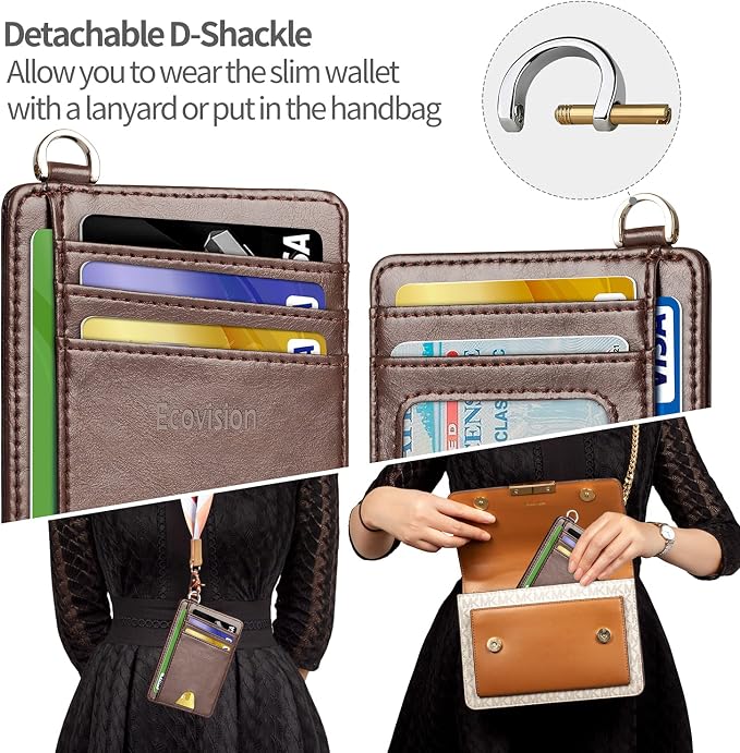 Slim Minimalist Front Pocket Wallet, RFID Blocking Credit Card Holder Wallet with Detachable D-Shackle for Men Women - Image 3