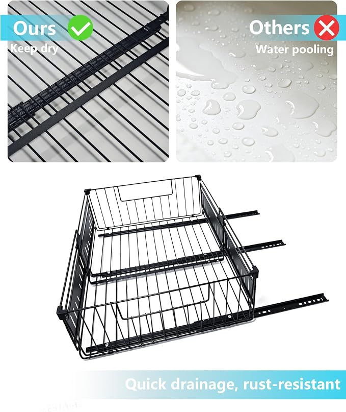 KimHong 2 Pack Pull Out Cabinet Organizer, Expandable Drawer Organizer with Adjustable Width 12.4"-19.5", Adhesive No Drill Under Cabinet Shelves for Home Kitchen Pantry with Silent Slides - Image 7