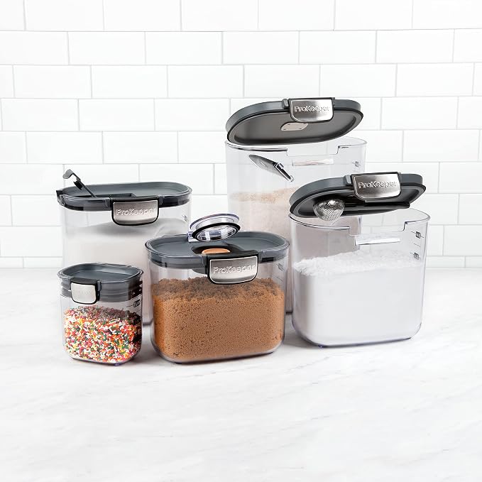 ProKeeper+ Airtight Food Storage Container Set – Clear Plastic Flour and Sugar Canister Set with Magnetic Accessories for Kitchen Organization (Grey, 9-Piece) - Image 6