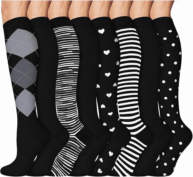 8 Pairs Compression Socks Women Men 15-20mmHg Knee High Support Circulation | Copper Nylon Graduated Stockings,Leg Fatigue, Nurses, Pregnancy, Running, Travel, Flight, Athletic, Medical by ACTINPUT