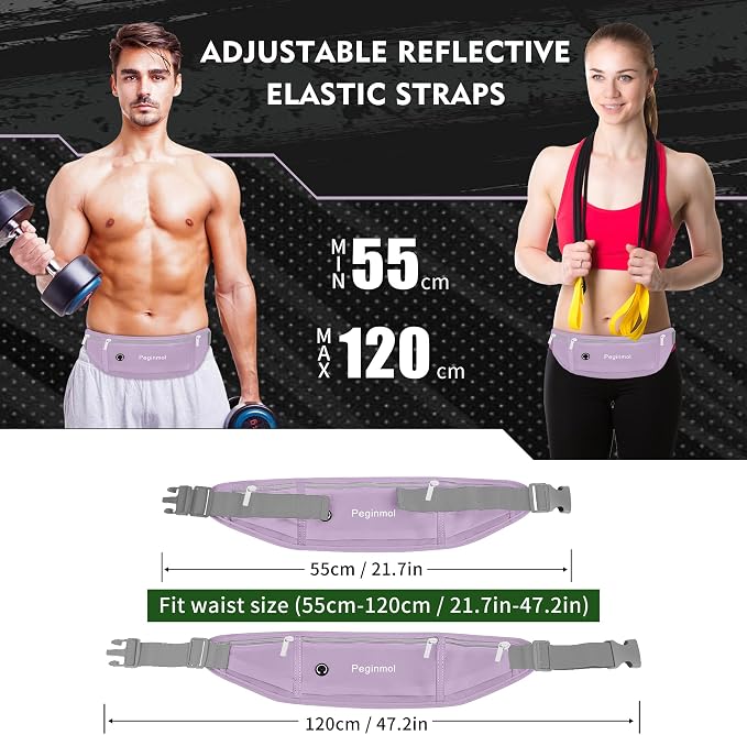 Slim Running Belt Fanny Pack, Waist Pack Bag for Women Men, Running Pouch for Phone Waterproof Reflective with 3 Pouches, Running Phone Holder for Sports, Traveling (Purple) - Image 2