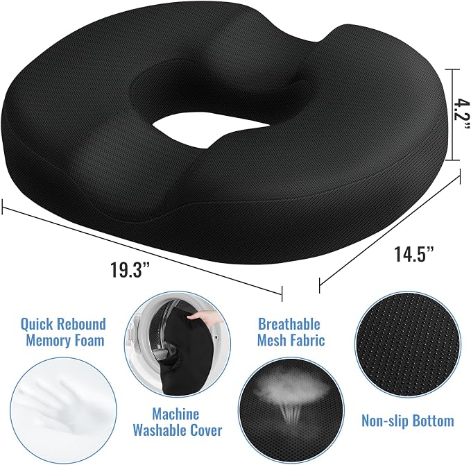 CloudBliss Donut Pillow Stadium Seat Cushion for Tailbone Pain Relief and Hemorrhoids, Memory Foam Seat Chair Cushion, Portable Seat Cushions for Bleachers, Car, Home & Office - Image 2
