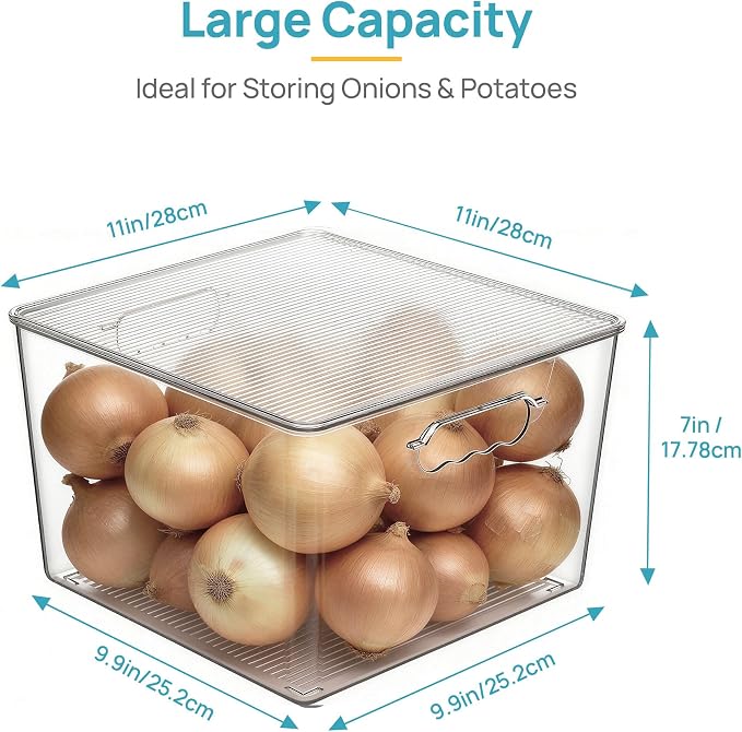 Vtopmart 4 Pack Extra Large Clear Stackable Storage Bins with Lids for Cube | 11in Cube Storage Bins with Handle for Onions and Potatoes, Plastic Containers for Pantry, Freezer, Kitchen, Closet, Bathroom - Image 2