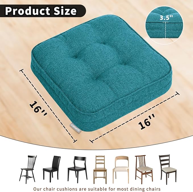 GOFORIT Memory Foam Cushion，Square Seat Cushions for Dining Chairs,Non-Slip Chair Pads with Removable Cover, 16'' x 16'', 2 Pack,Blue - Image 2