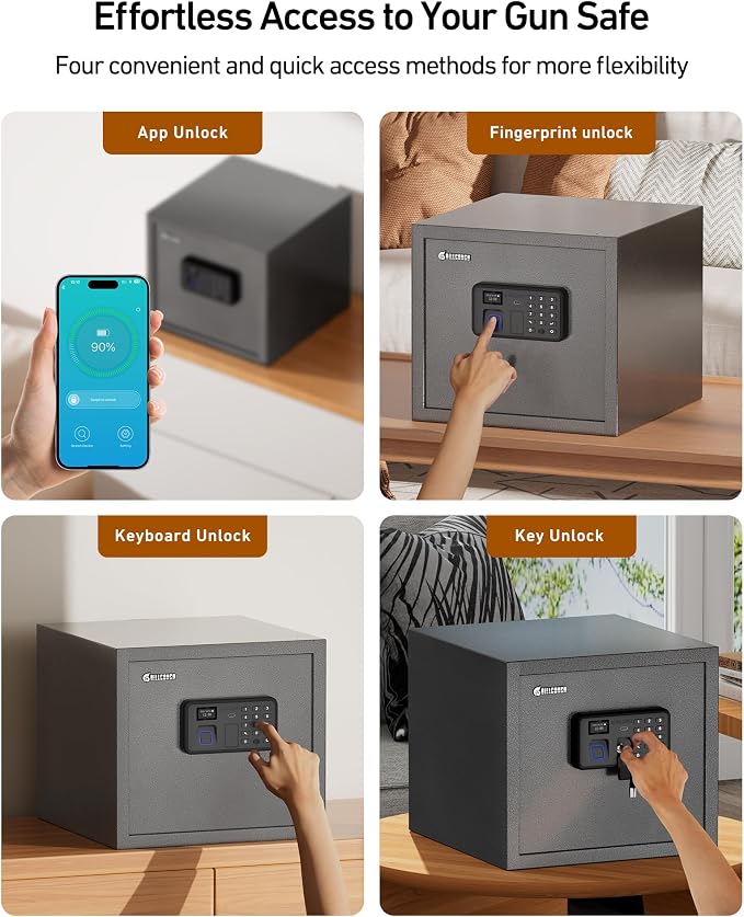 Billconch Smart Gun Safe for Multiple Pistols - Automatic Lock Safe Box | Biometric Handgun Safe for Money Valuables with LCD Display/Voice Guide, Quick Access Unlock with Fingerprint/Keypad/Key/App - Image 5