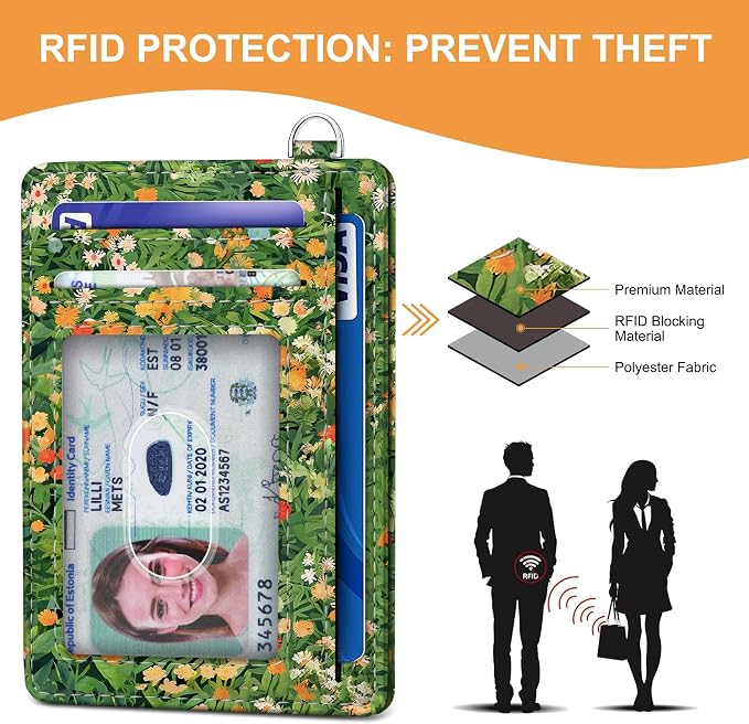 SEAVILIA Small Credit Card Holder for Women, Slim RFID Blocking Wallet | Cute Mini ID Card Case, Thin Minimalist Pocket Wallet, Gift for Girls, Black Cat Floral - Image 5