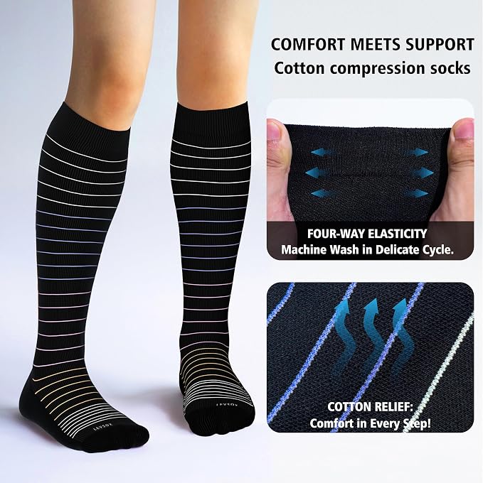 LEVSOX Cotton Compression Socks for Women&Men 20-30mmHg Knee High Cute Support Sock for Nurses Pregnancy Travel - Image 3