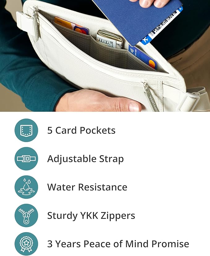 Vantamo Money Belt with RFID For Men & Women, Hidden Passport Holder for Travel, 2 Compartment Travel Fanny Pack for Women Anti Theft - Image 5