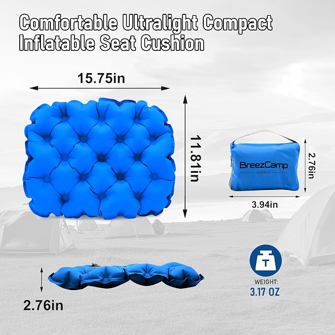 Inflatable Seat Cushion, Lightweight Stadium Seat Pad, Travel Air seat Cushion Anti-Slip for Airplane, Long Flights, Hiking, Climbing, Home and Camping, Compact Air Cushion,Blue - Image 3