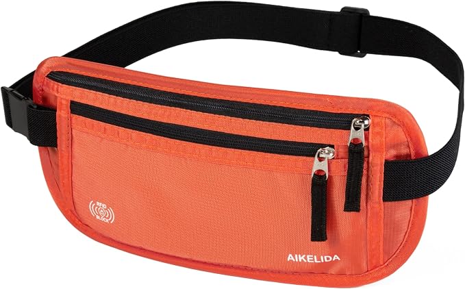 RFID Blocking Money Belt - Passport Holder & Travel Wallet, Slim Hidden Fanny Packs for Women Men - Orange - Image 4