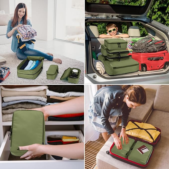 Compression Packing Cubes, Lumesner 8 Set Travel Packing Cubes for Carry on Suitcases, Compression Suitcase Organizers Bag Set & Travel Cubes (Army green, 8-piece) - Image 7
