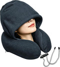 Airplane Travel Neck Pillow with Hood – Memory Foam Neck Support Pillow with Light Blocking Cover for Sleeping on Flights, Ergonomic Travel Pillow for Plane, Car & Office (dark gray, Hood neck pillow) by Unknown