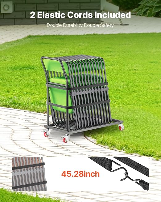 VEVOR Folding Chair Rack, 300 LBS Capacity, L-Shape Vertical Placement Chair Cart for 25 Chairs, Heavy-Duty Metal Chair Storage Dolly with Rubber Wheels, Multi-Function Chair Holder, Matte Black | Folding Chair Rack with Rubber Wheels, Heavy-Duty Metal... - Image 6