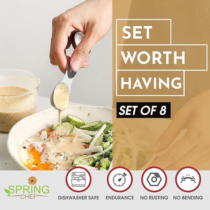 Spring Chef Stainless Steel Magnetic Measuring Spoons Set of 8, Gray | Stackable Metal Teaspoon & Tablespoon Measuring Spoons with Leveler for Dry & Liquid Ingredients, Dual Sided, Dishwasher Safe - Image 2