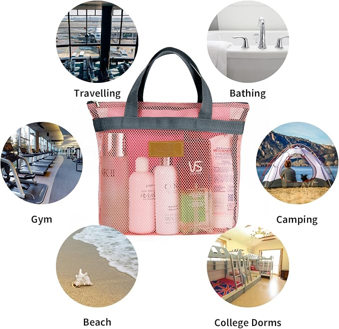 Mesh Shower Caddy Bag Portable Hanging Toiletry and Bath Organizer with Zipper for Travel, Gym, Camping, College Dorms, Beach - Image 3