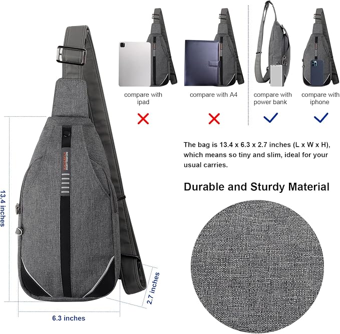 WATERFLY Small Crossbody Sling Backpack Anti Theft Backpack for Traveling Chest Bags for Men&Women Multipurpose Casual Daypack Hiking Shoulder Bag (Gray) - Image 4