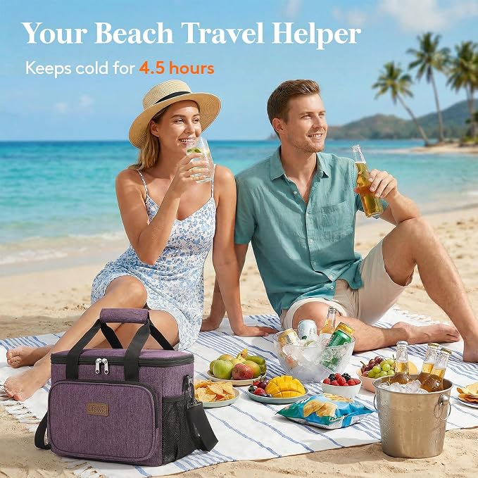 Lifewit Large Lunch Bag, Insulated Lunch Box, Soft Cooler Cooling Tote for Adult Men Women, Purple 24-Can (15L) - Image 2