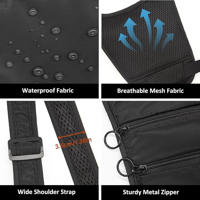 Money Belt for Travel Anti-Theft Crossbody Passport Holder for Women Men Hidden Slim Neck Wallet Under Clothes (Black) - Image 5