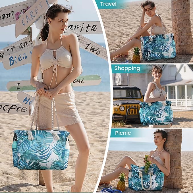 Clothirily Beach Bag for Women, Large Beach Tote Bag Waterproof with Zipper | Large Capacity Swim Pool Bag, Inner Pockets, Sandproof Foldable Beach Tote for Travel Essentials - Image 7