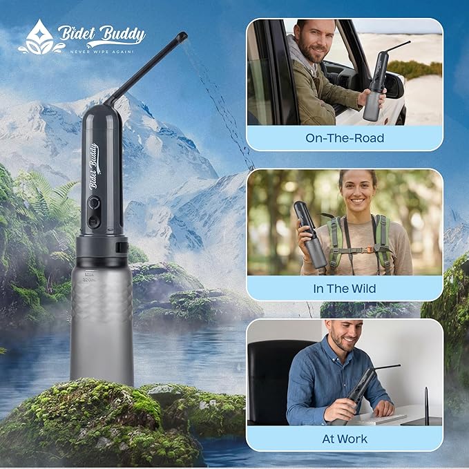 BIDET BUDDY® GoFlow Portable Bidet for Travel - 320mL Bottle Obsidian Drift | Adjustable Power Modes, Nozzle Wand, IPX7 Waterproof, USB - C Charging, 800mAh Rechargeable Battery, Medium Pressure - Image 7