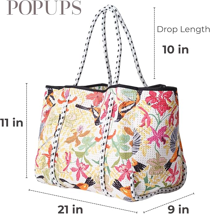 POPUPS Large Neoprene Tote Bag for Women - Everyday Designer Handbag for Travel Work and Beach with Pockets and Zipper Pouch - Image 3