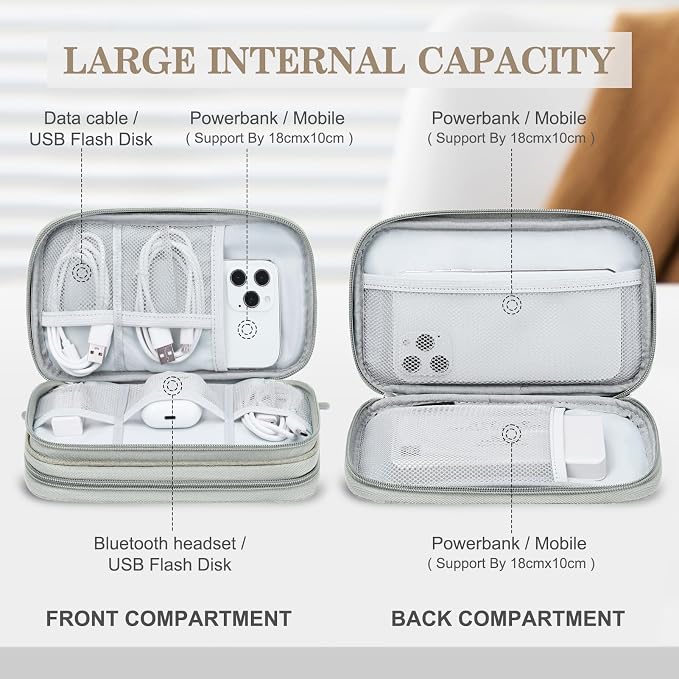 FYY Electronic Organizer, Travel Tech Pouch Bag, Medium, Khaki | Wrist Strap, Waterproof, Double Layers Portable Electronics Travel Carrying Case for Cord, Charger, Daily Business Trips Use - Image 3