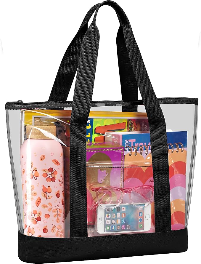 Handy Laundry Clear Tote Bag - Zipper Closure, Long Shoulder Strap, Fabric Trimming. by Handy+Laundry