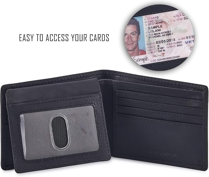 Wallet for Men Slim RFID Blocking Leather Bifold Minimalist 2 ID Windows Gift Box Carteras Para Hombres (CRAZY HORSE, BLACK) - Image 2