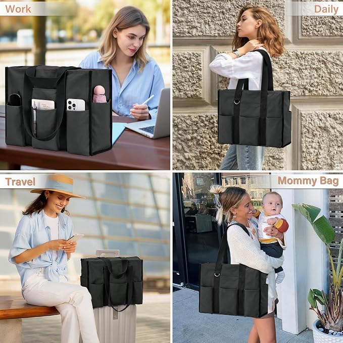 Becokan Large Tote Bag for Women Waterproof with 12 Pockets Top Zipper Closure Utility Teacher Nurse Bags for Work School - Image 6