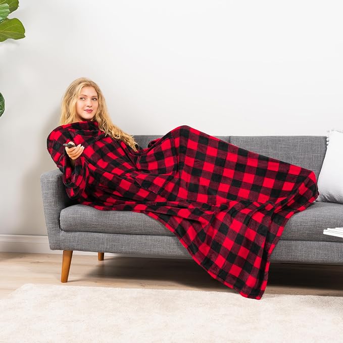 PAVILIA Blanket with Sleeves for Adult Women Men, Soft Warm Wearable Blanket Fleece Wrap Throw, Robe Blanket Gift - Image 4