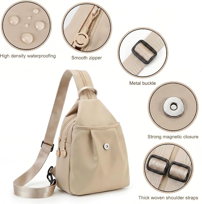 Waterproof 2-Way Mini Commuter Bag, Multi-Compartment Oxford Small Backpack, For Women, Collegeman, Commuter, Travel with Anti-Theft,Three in One Multifunctional Convertible Design(khaki) - Image 3