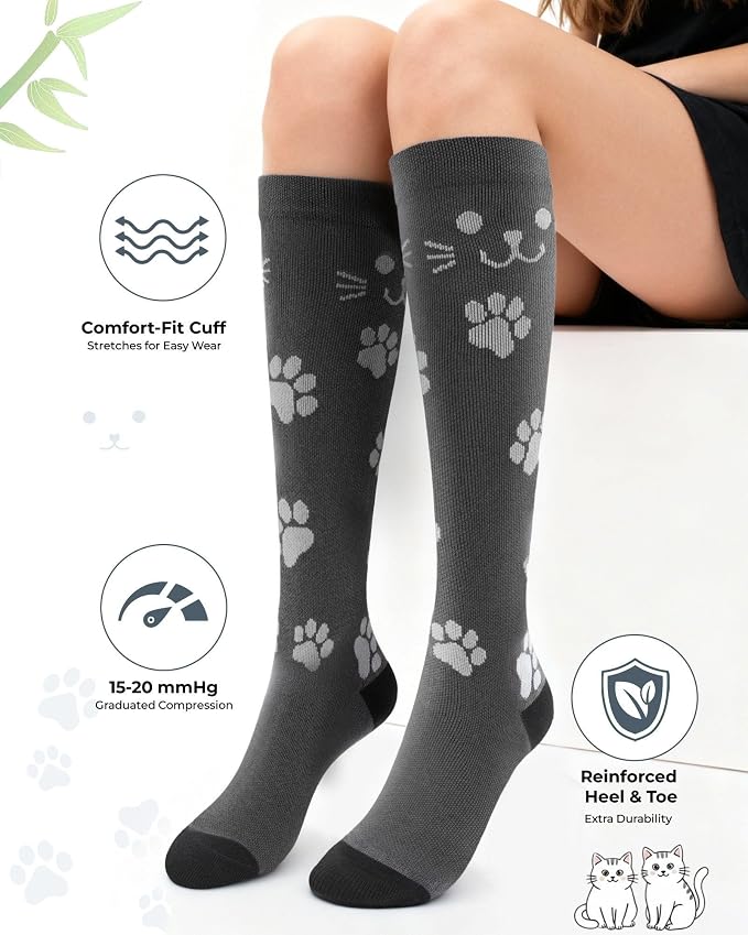 Compression Socks for Women 15-20 mmHg, Viscose from Bamboo, 3-Pair Knee High for Flying, Work & All-Day Comfort - Image 3
