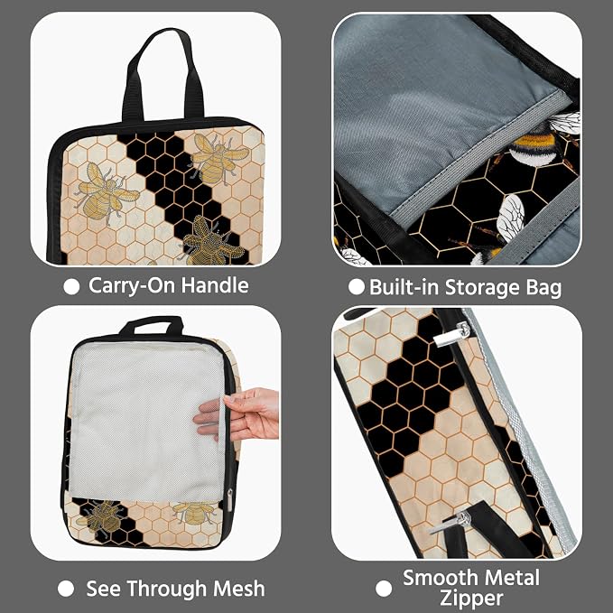 7 Pcs Compression Packing Cubes for Travel, Waterproof Suitcase Luggage Backpack Organizer with Toiletry Bag Travel Essentials for Women/Men-Bees - Image 4