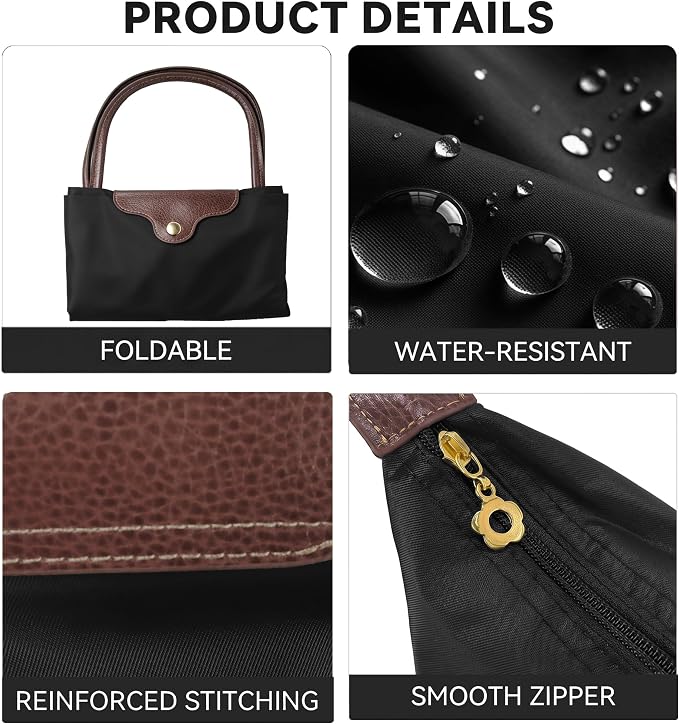 Nylon Tote Bag for Women, Lightweight Foldable Shoulder Tote with Zipper, Large Work Travel Bag for Everyday Use - Image 5