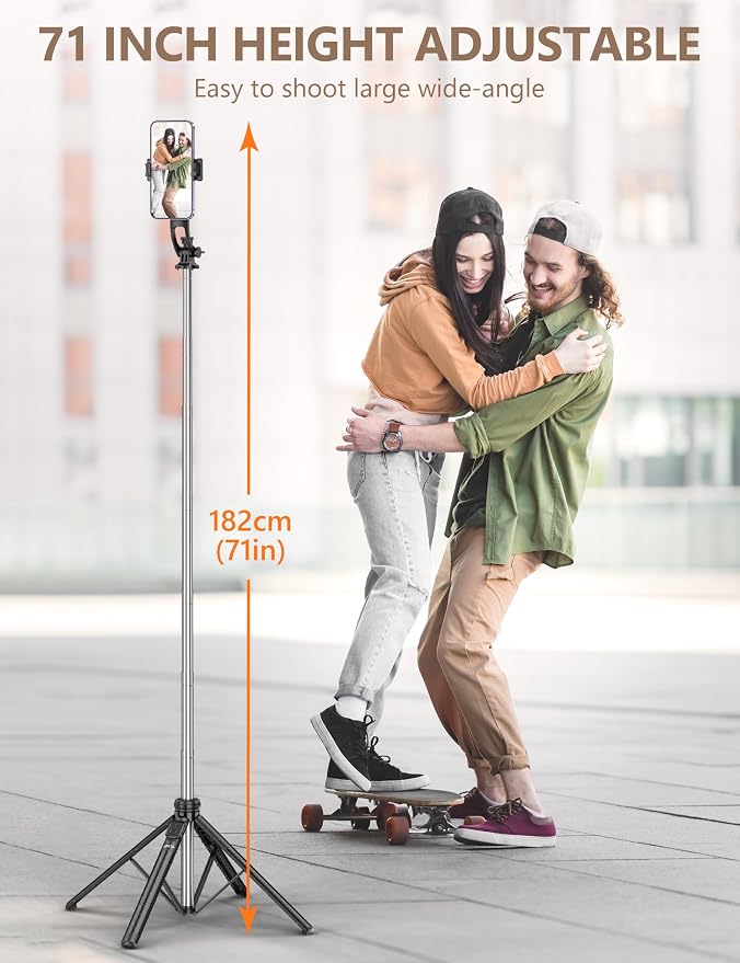 71" Selfie Stick Tripod, All in One Quadripod with Remote & Phone Holder, Extendable Cell Phone Tripod, Travel Tripod Stand Compatible with for Cell Phone & Camera, iPhone, Android,Video Recording - Image 4