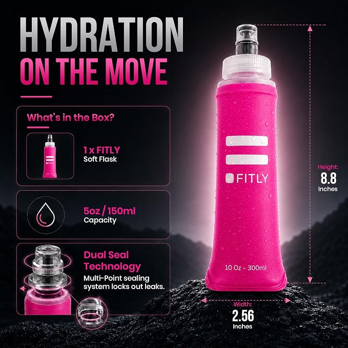 FITLY Soft Flask - Shrink As You Drink Soft Water Bottle for Hydration Pack - Folding Water Bottle Ideal for Running, Hiking, Cycling, Climbing & Rigorous Activity - Image 2