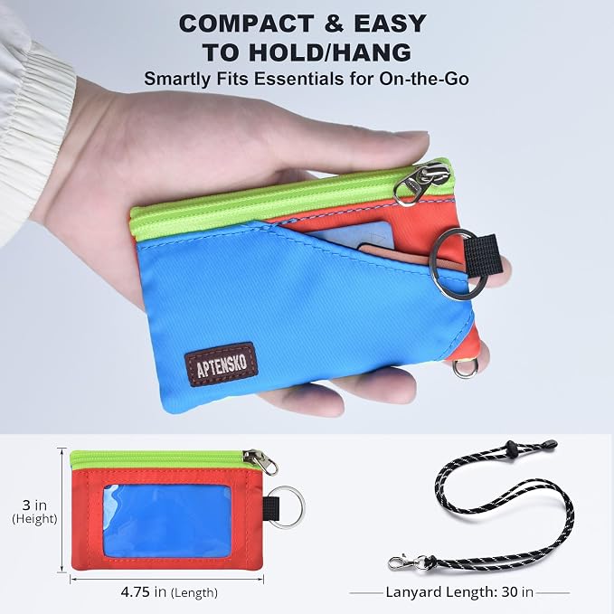 RFID Blocking Travel Wallet with Adjustable Lanyard, Small Nylon Zipper Pouch and Badge Holder for ID, Credit Cards, Cash, Keys, Commuters (SkyBlue+BlazingOrange) - Image 4