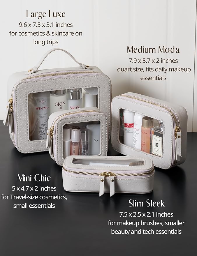 Clear Makeup Bag Toiletry Case Travel Transparent Cosmetic Bag with Zipper, Portable Make Up Organizer Traveling Compact Car Bag for Essentials, Beige Grey - Image 8