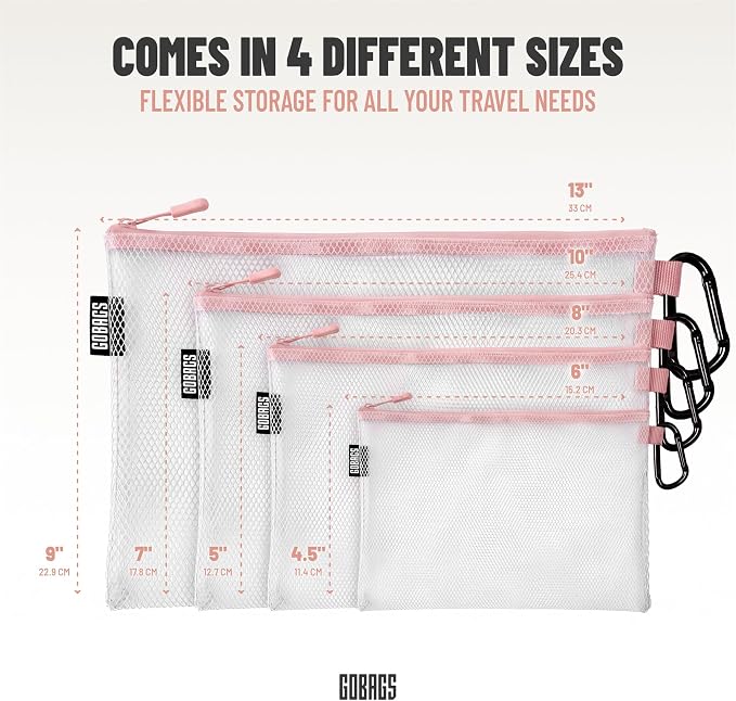Air Production Multi‑Size Clear Zipper Pouch (4‑Pack) – Cable Organizer & Travel Gear Bag for Electronics, Camera Accessories, Tool Pouch & Small Tech Storage (Pink) - Image 4