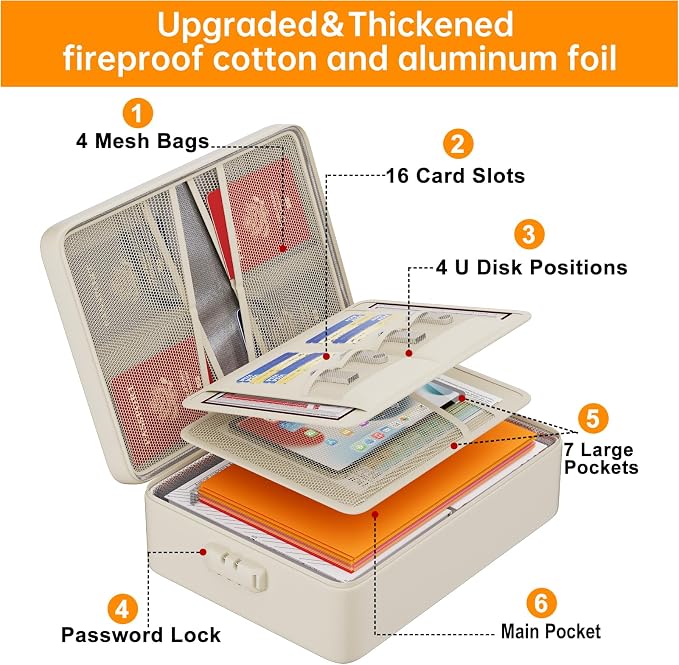 DocSafe 5200°F Fireproof Document Organizer Box with Lock, Beige (Soft) | Heat Insulated 8 Layers File Storage Bag,Water-Resistant Zipper,Home Office Travel Safe,Protects Important Documents,Laptop - Image 9