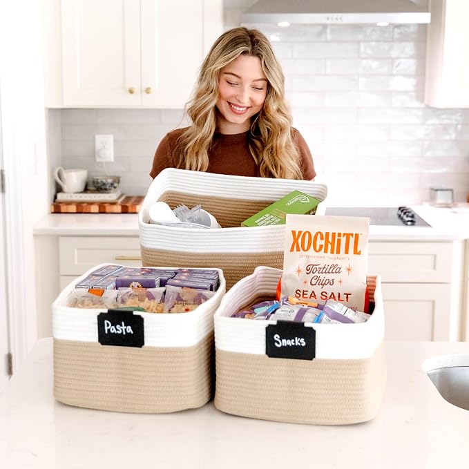 NaturalCozy Storage Baskets 16.8”x13”x7.6” Cotton Rope Woven Baskets for Organizing 3-Pack | Toy Storage Bins | Basket for Shelves, Laundry, Blanket, Clothes, Closet, Kitchen, Bathroom, Gifts - Image 4