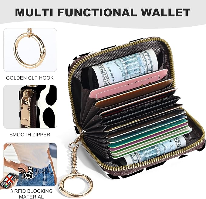 Credit Card Holder for Women,Small Rfid Wallet with Keychain Zipper,Cute PU Leather Card Case Wallet，Accordion Credit Card Wallets Gift,Milk Texture - Image 2