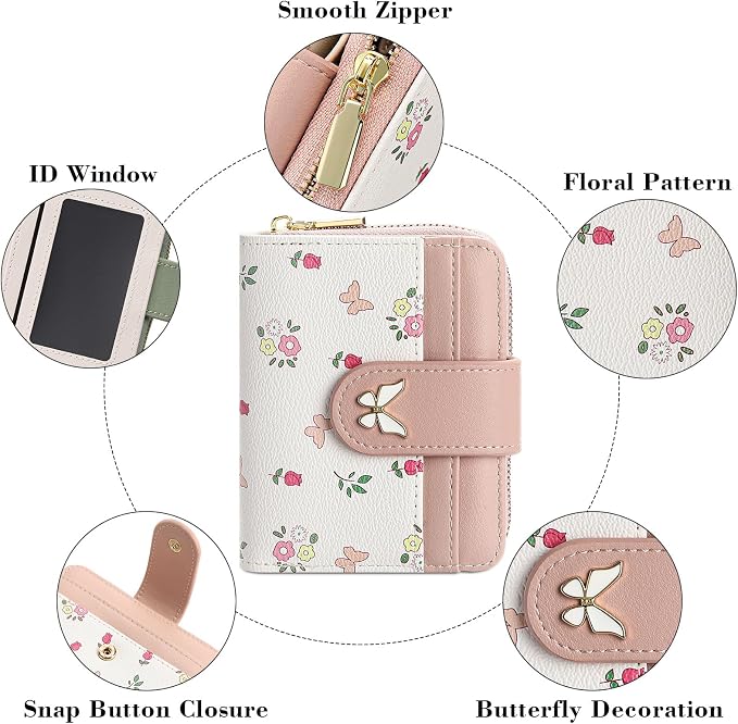 Small Wallet for Women Rfid Bifold Leather Card Holder Wallet With Zipper Pocket - Image 5