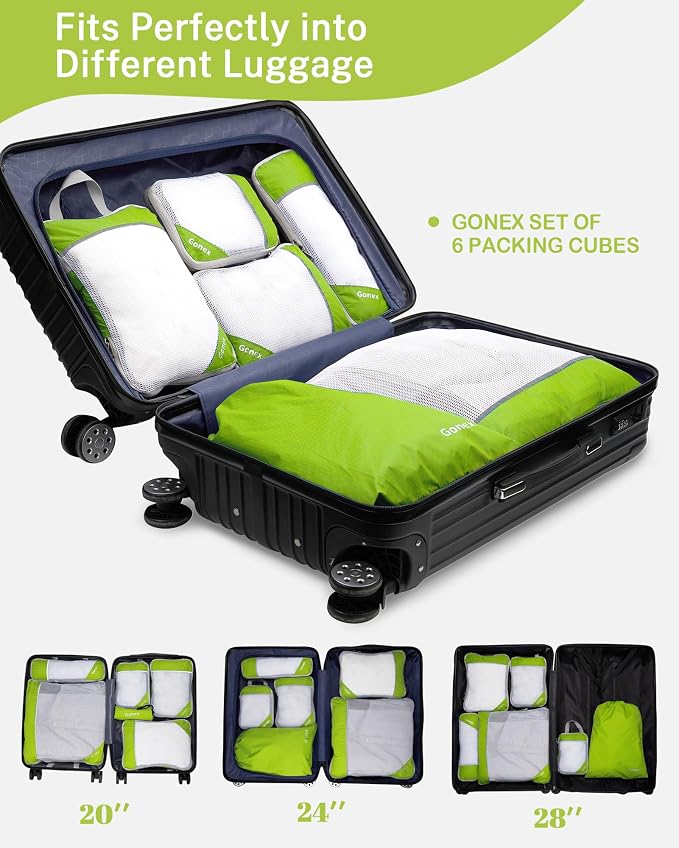 Gonex Compression Packing Cubes for Travel, Mesh Bags Luggage Organizers | Set of 4/5/6/7/10 for Essentials, Extensible, Fits 20"Carry-on Suitcases, See-through Mesh, Double Zipper Compression - Image 5