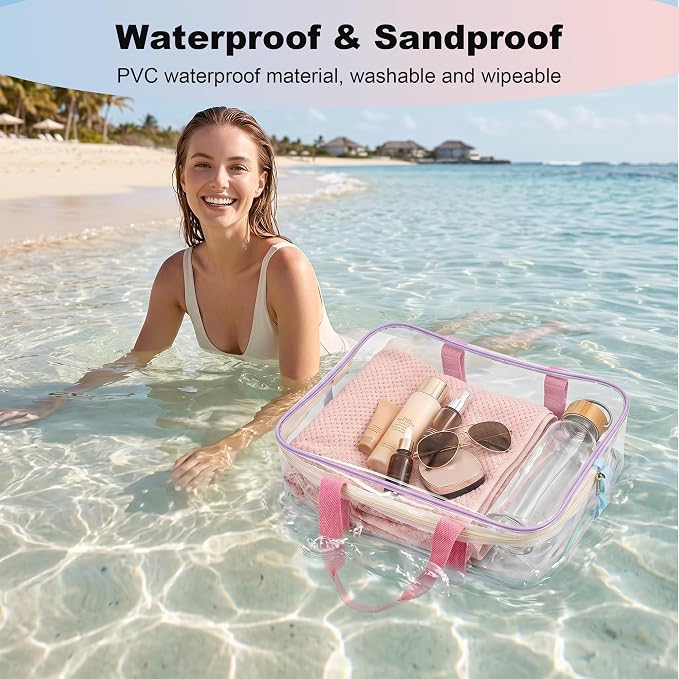 Macaron Jelly Clear Beach Bag for Women,13.8''L*10.3''W*5.2''H | PVC Waterproof Tote Bag for Beach,Pool,Outdoor Events & Daily - Image 3