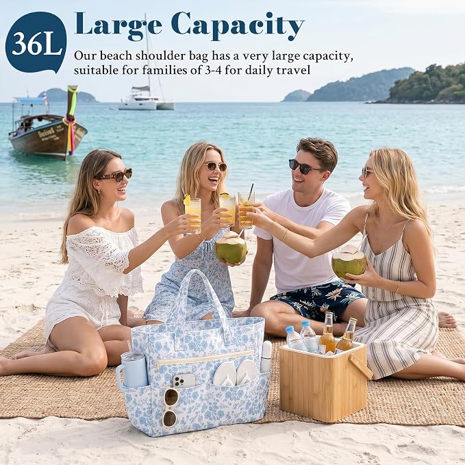 Large Beach Bags for Women, Waterproof Sandproof Beach Tote Bags Swim Pool Bags with Zipper & Wet Pocket Family - Image 4