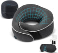 Travel Pillow, 100% Memory Foam Airplane Neck Pillow, Dark Grey | Sleeping Support Pillow for Adults, Car Travel Essentials Kit with 3D Contoured Eye Mask, Earplugs and Mesh Bag by ProGlobe